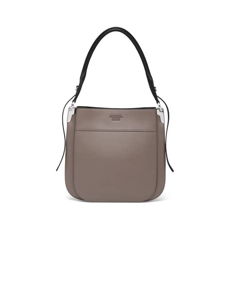 prada margit hobo shoulder bag|Clay Grey/black Prada Margit leather hobo shoulder bag .